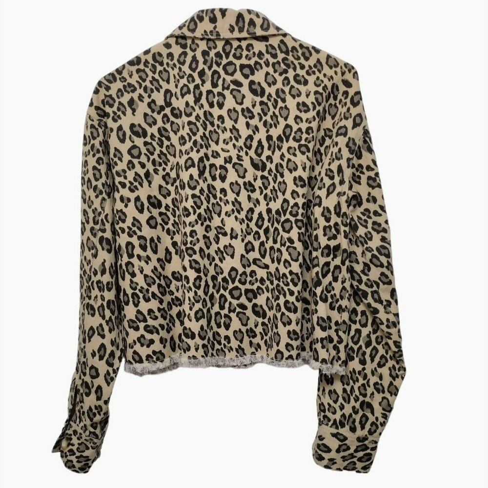 Ee:Some Leopard Print Cropped Raw Edge Denim Jack… - image 2